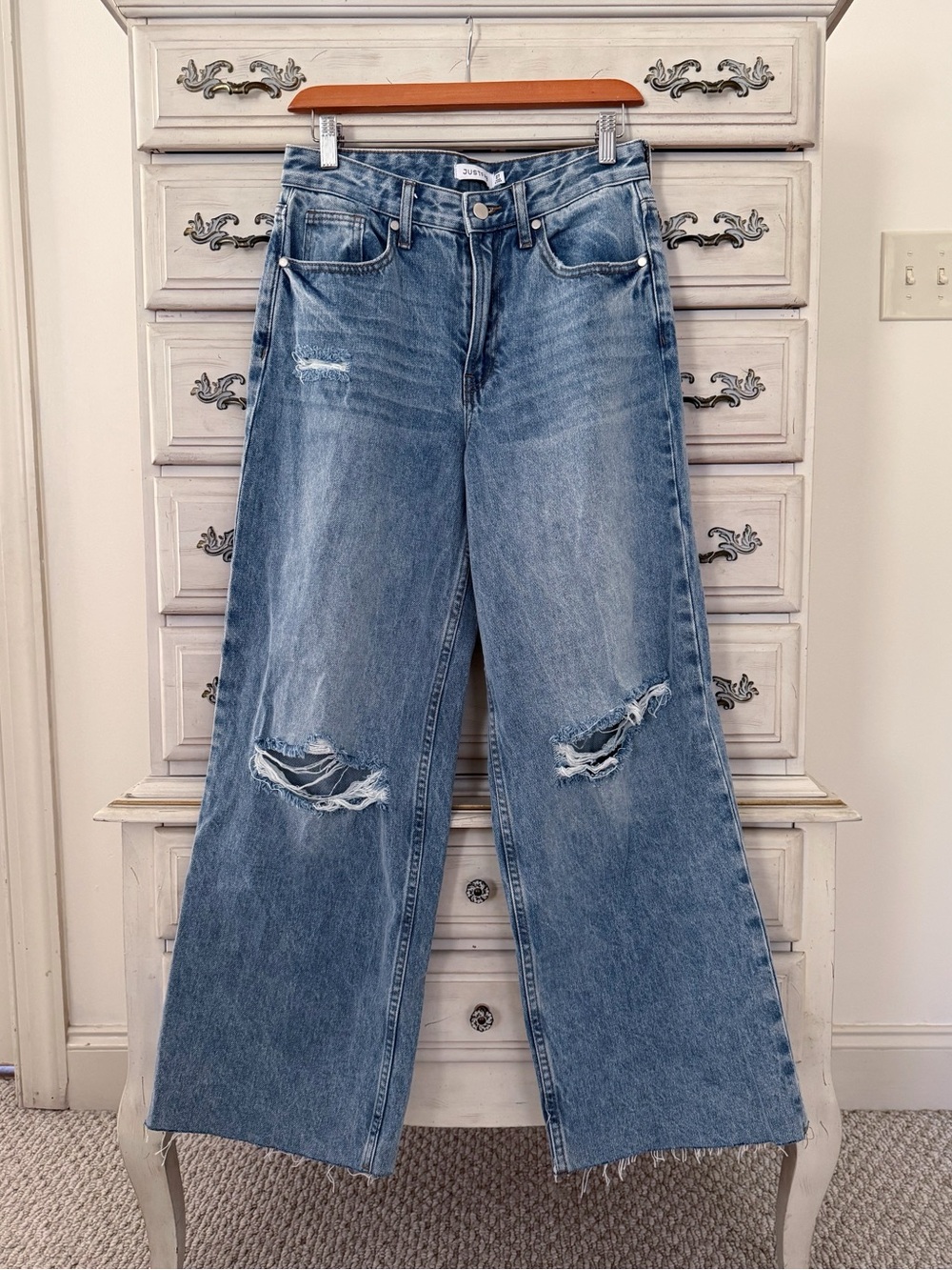 Medium Wash Distressed Wide Leg Jeans